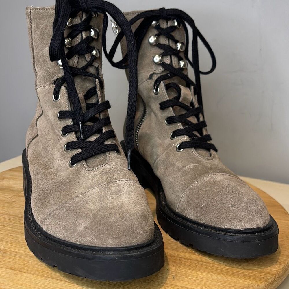 AllSaints Women's Dusty Suede Leather Lace Up Zip Combat Boots Beige Size 7